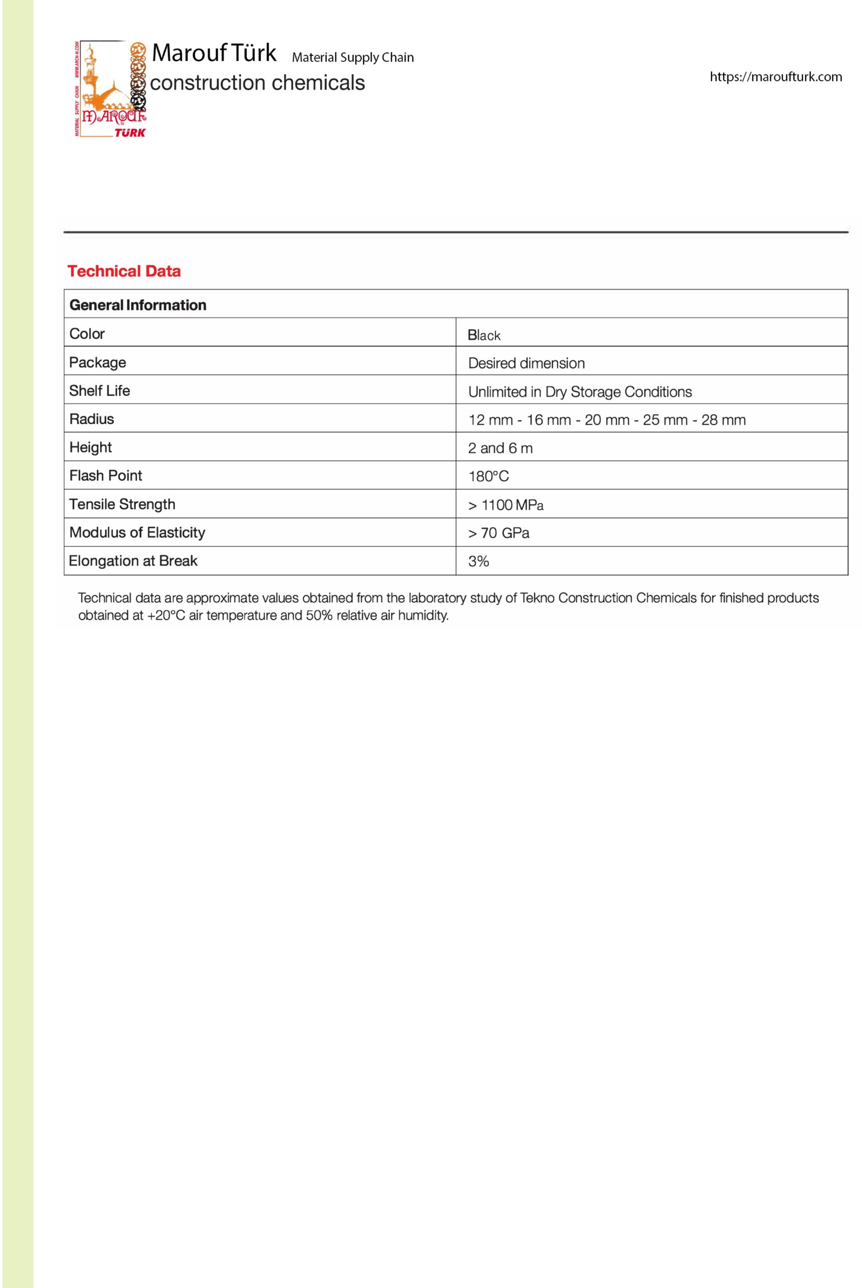 Carbon Fiber Rebars Specs