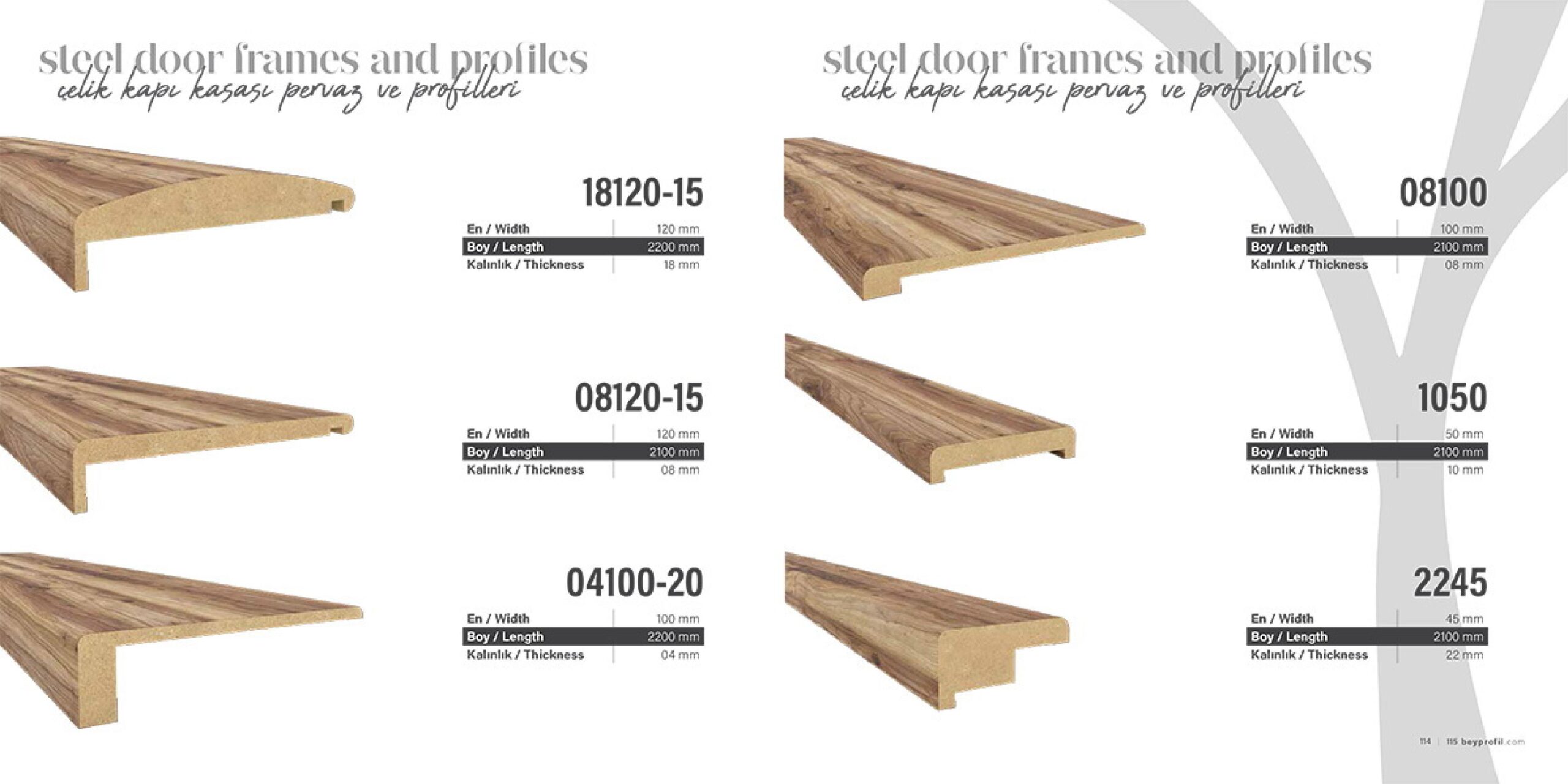 Steel-door frame and trim profile section drawings