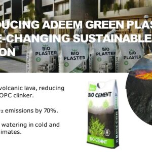 ADEEM Bio Plaster and Bio Cement packaging shown in the product presentation