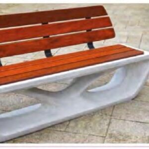Amorf bench with timber backrest and sculpted concrete base