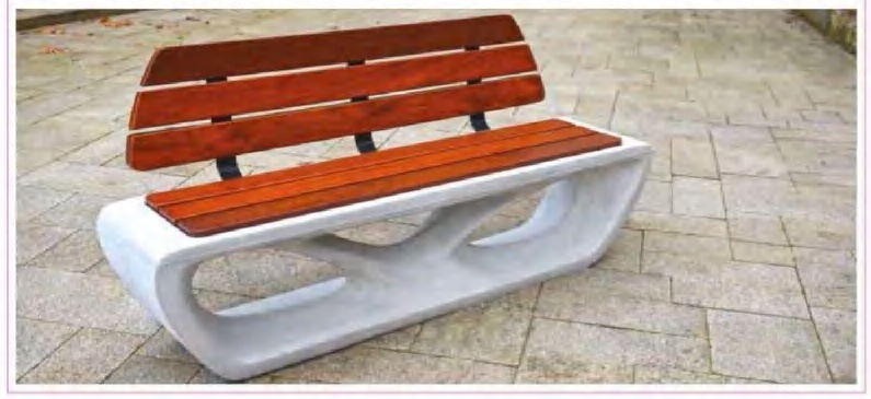 Amorf bench with timber backrest and sculpted concrete base
