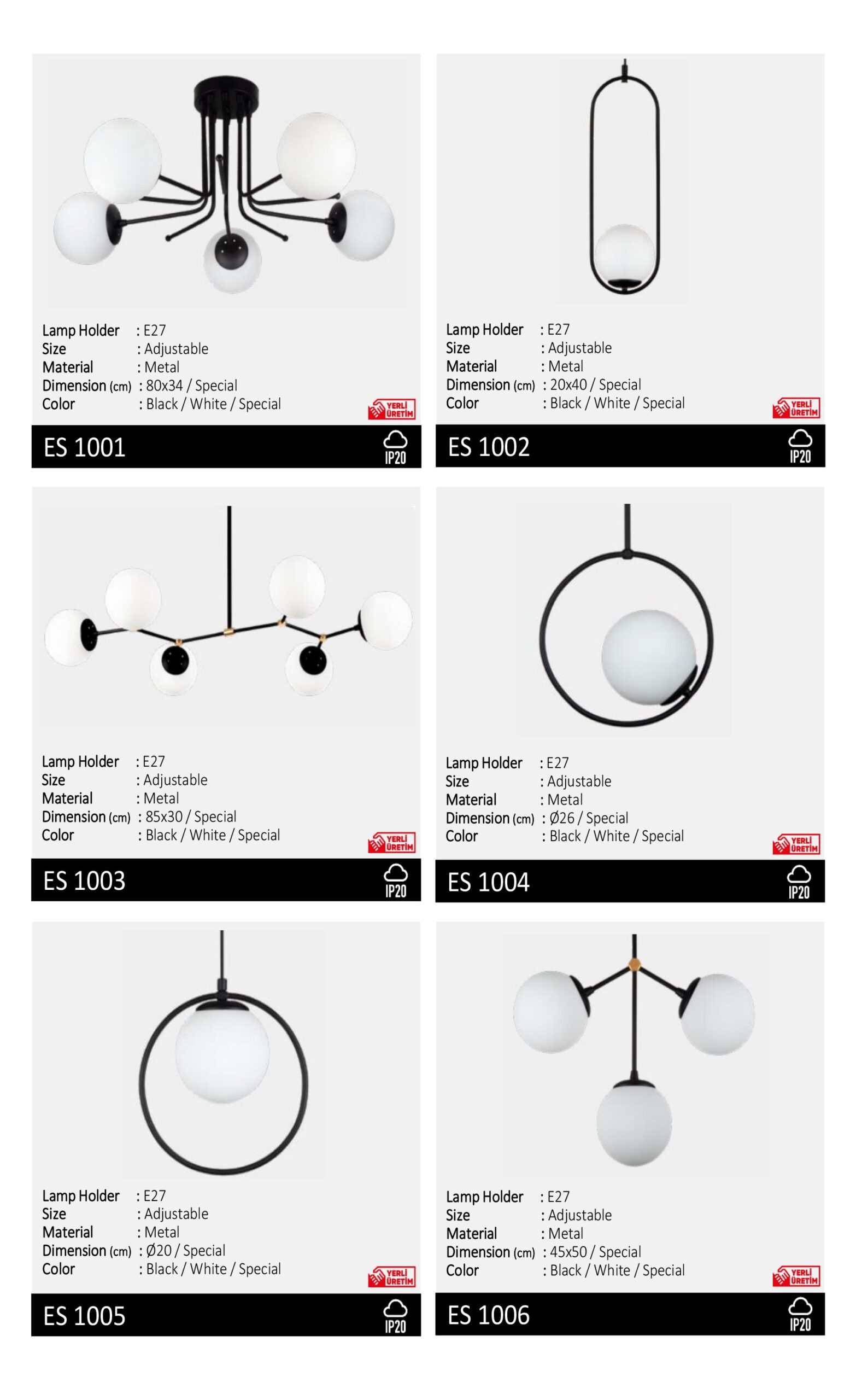 BRS pendant lighting with globe and ring-shaped designs