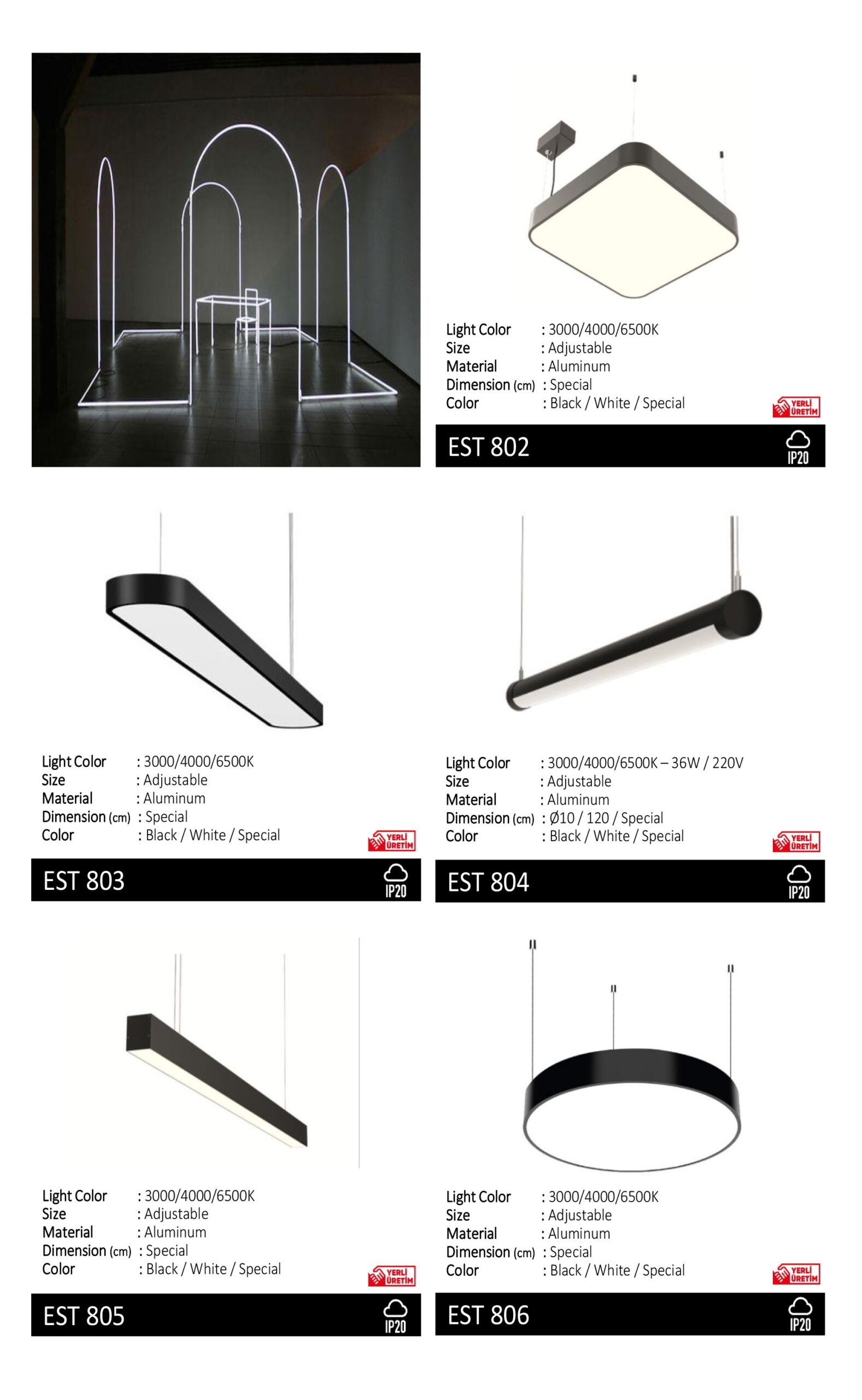 BRS linear and geometric LED pendant references