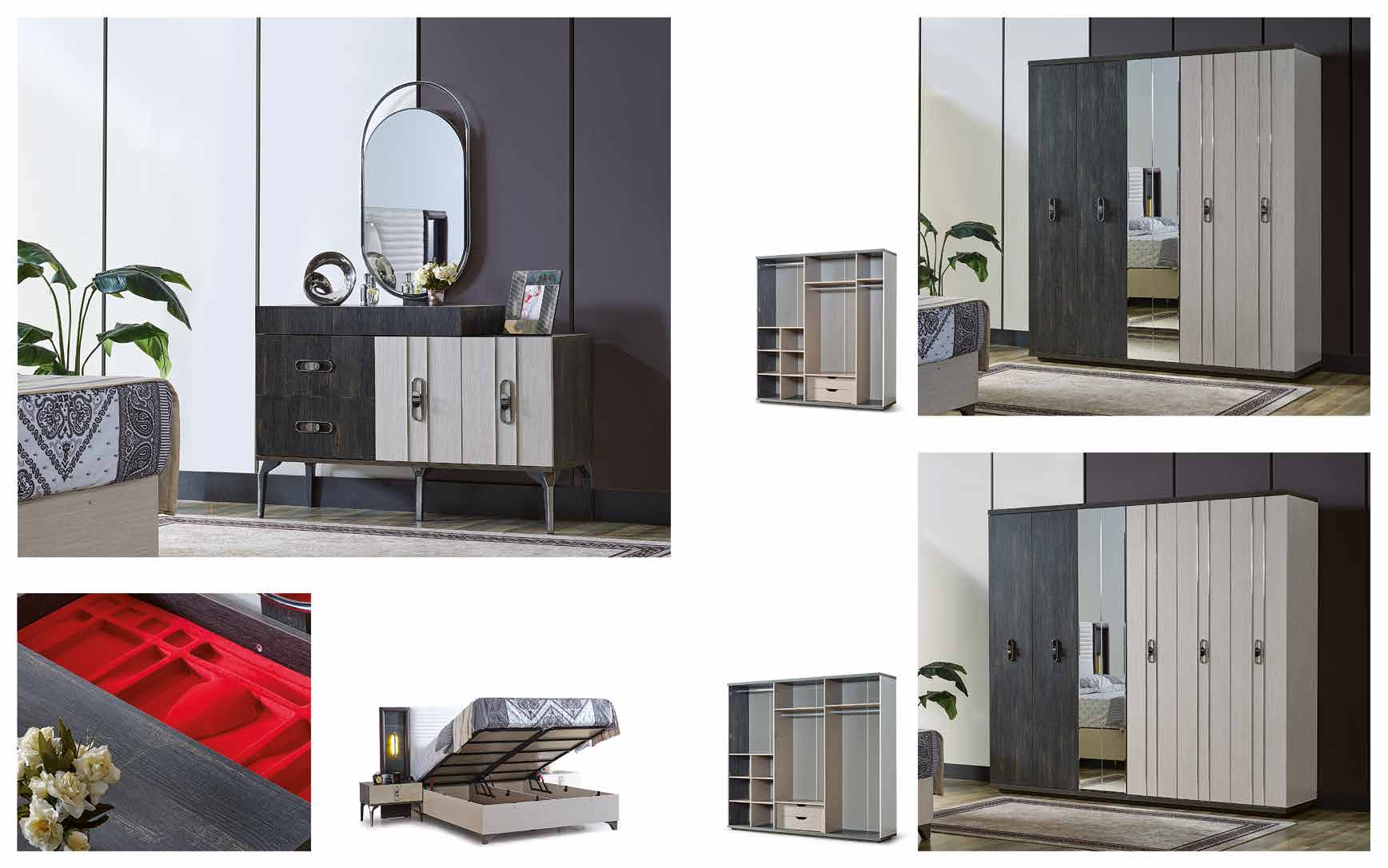 Nero complete bedroom set with contrasting wardrobe and coordinated storage