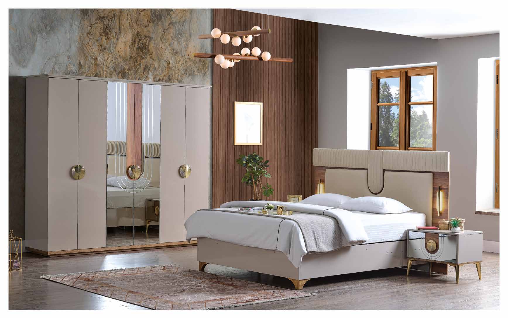 Turkish bedroom furniture set with bed wardrobe and bedside tables