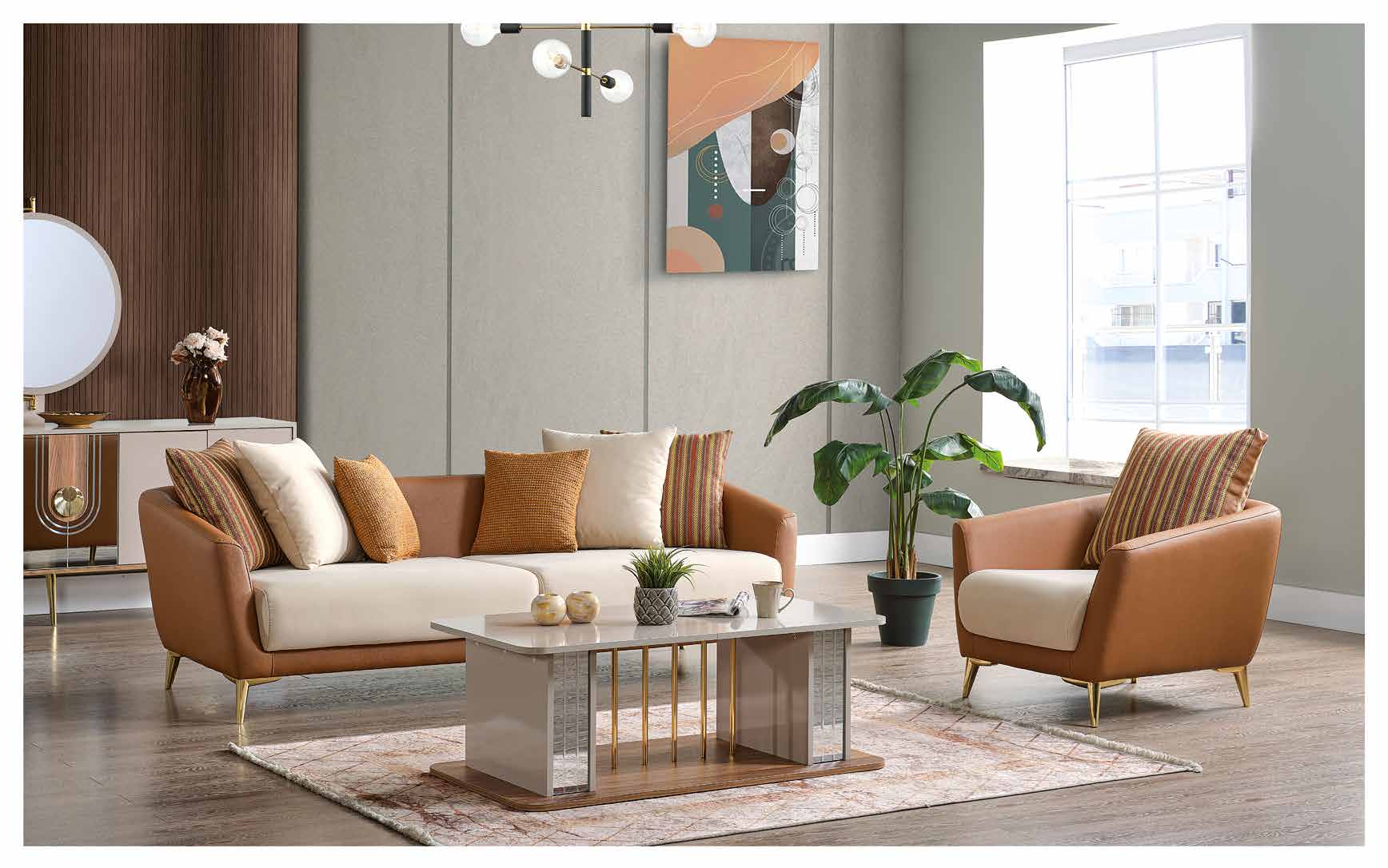 Turkish living room collection with sofa armchairs and coffee tables