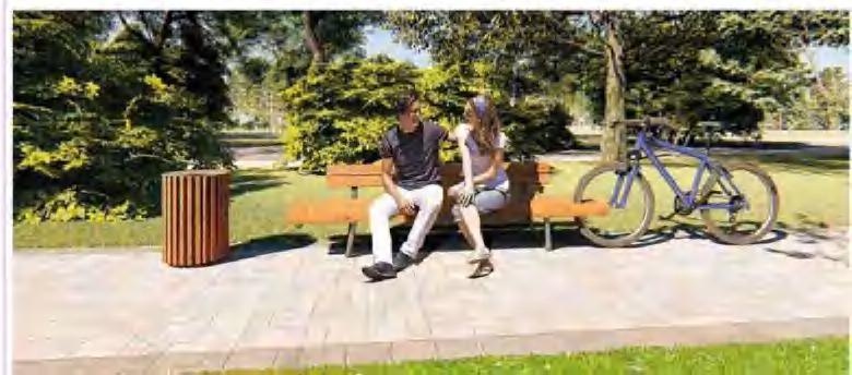 Kent park bench beside integrated cycle parking