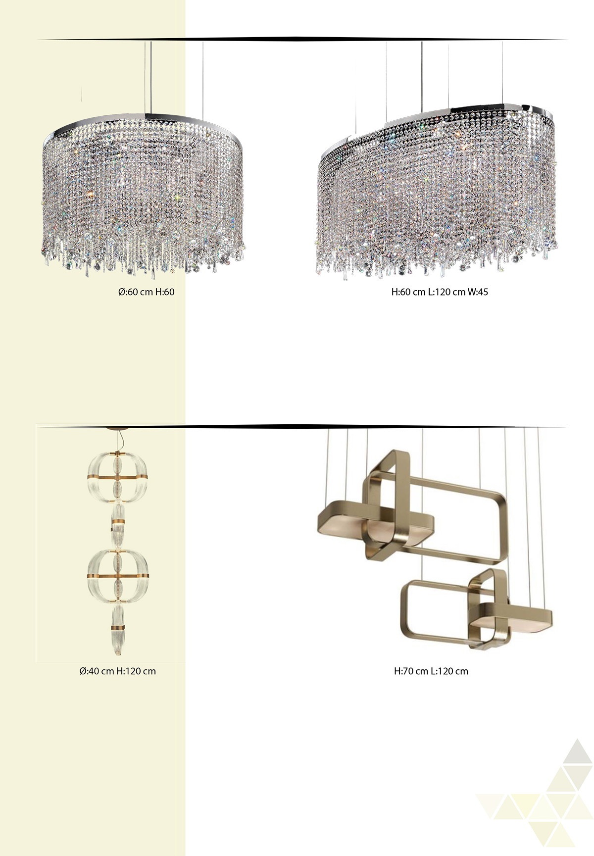 Modern chandeliers with linear and geometric arrangements