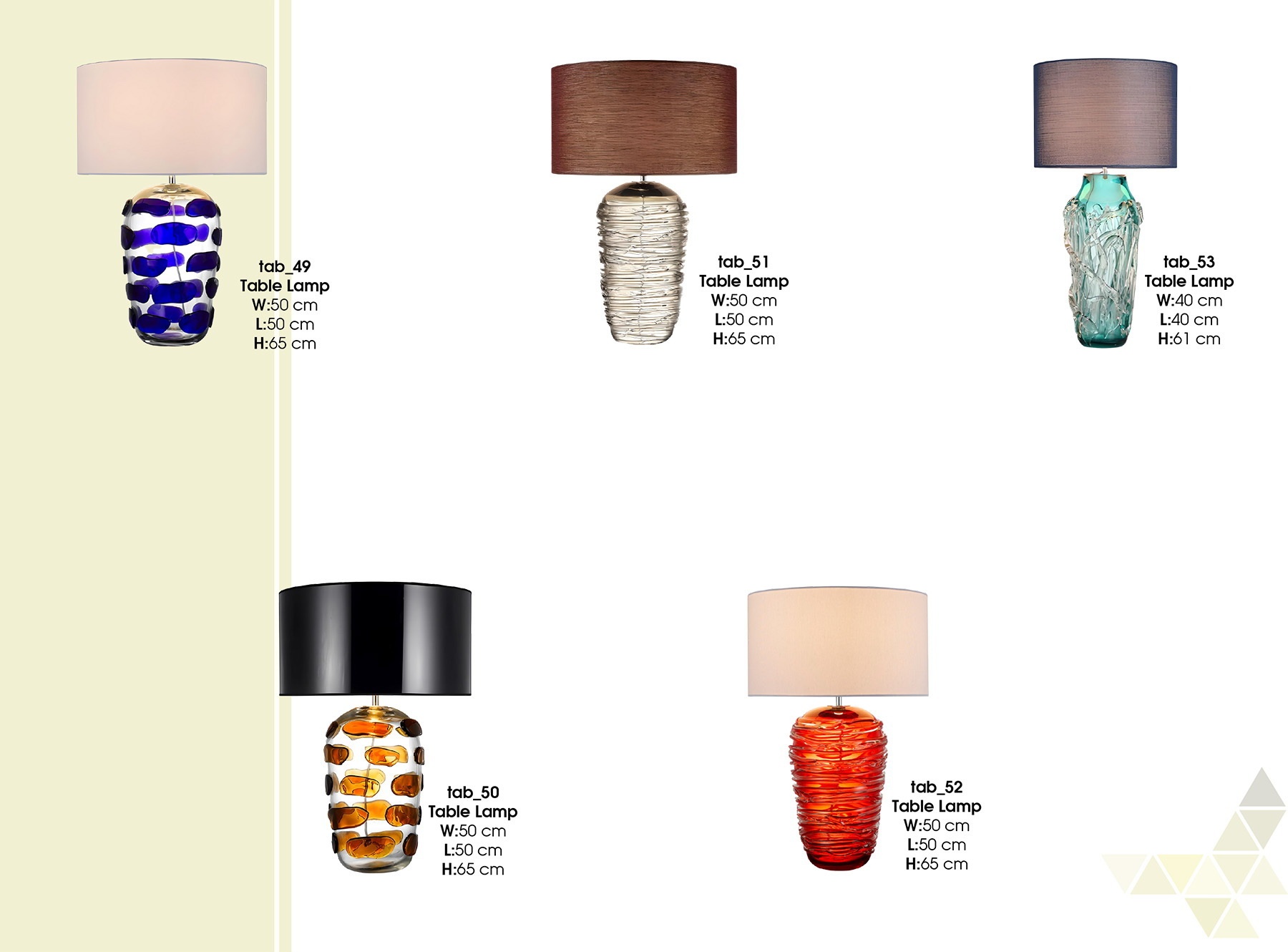 Luxury table lighting with patterned and colourful decorative bases