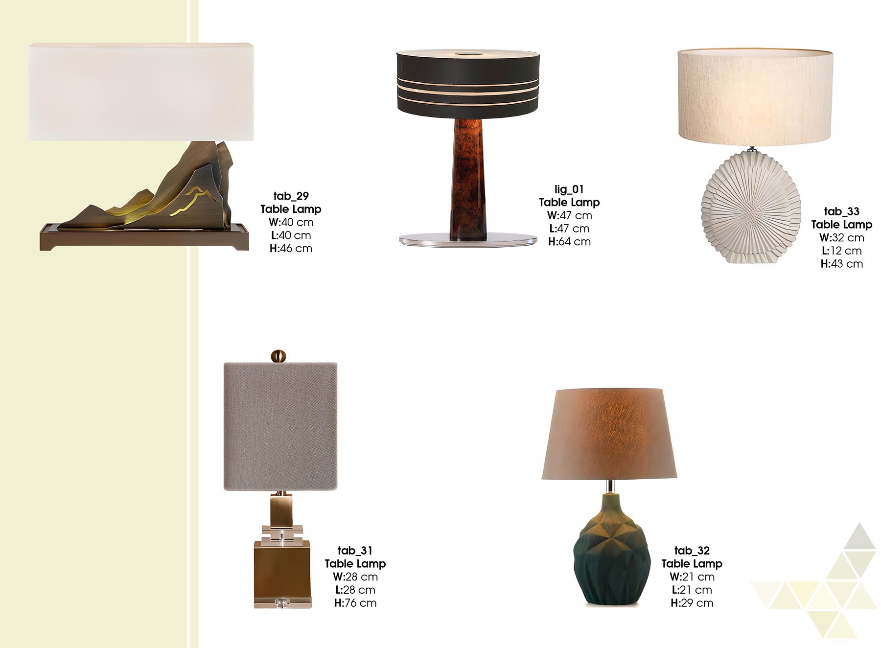 Decorative table lamps with sculptural and rounded base designs