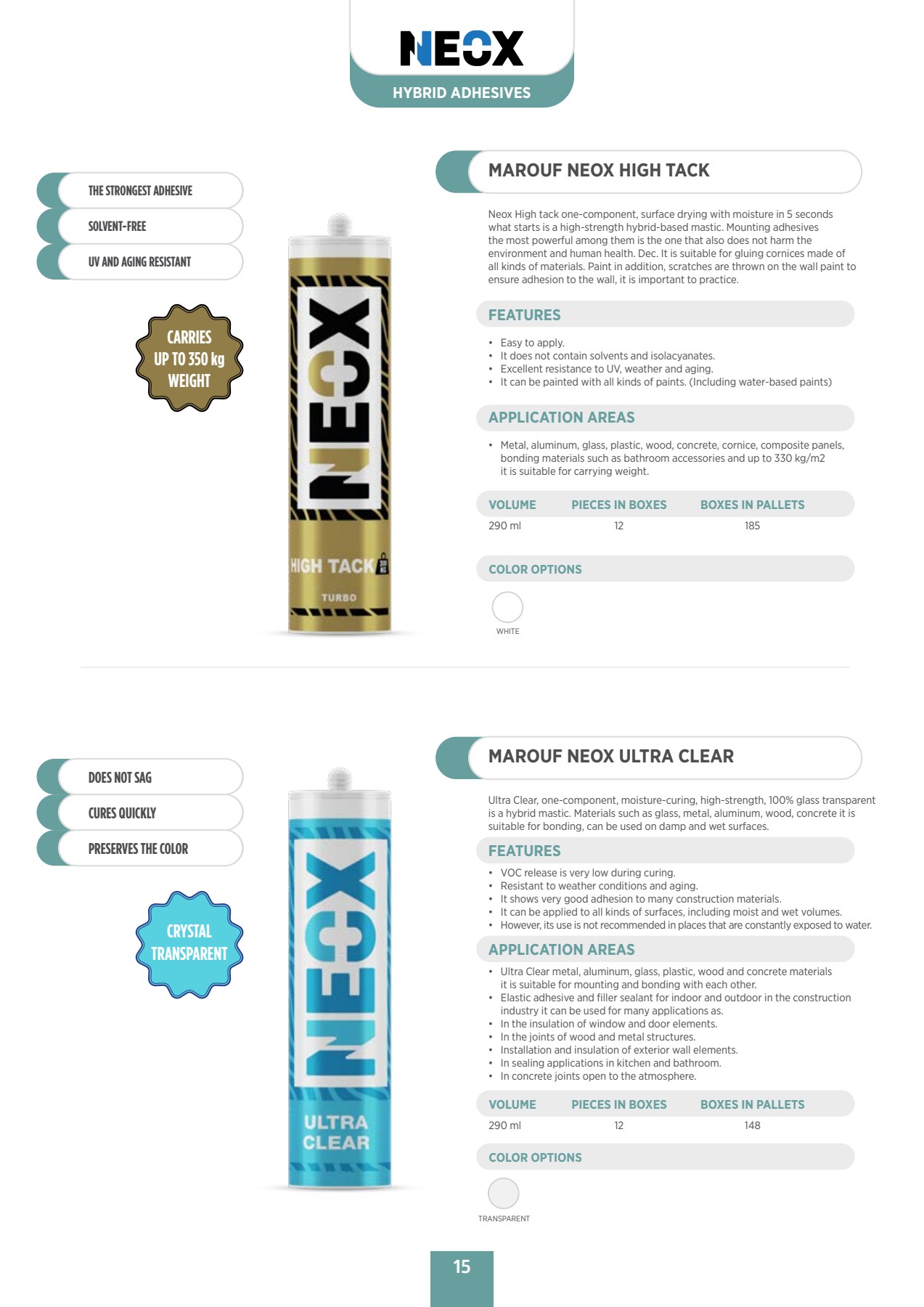 NEOX high-tack and ultra-clear hybrid adhesive catalogue references