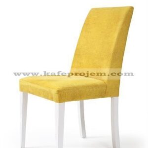 Nesli wooden-frame chair with yellow upholstered seat and slim backrest