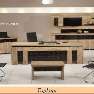 Topkapi executive office desk with patterned front, matching storage and coffee table
