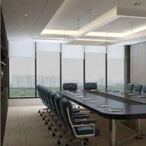 Panfold sound isolation partitions in a modern meeting room