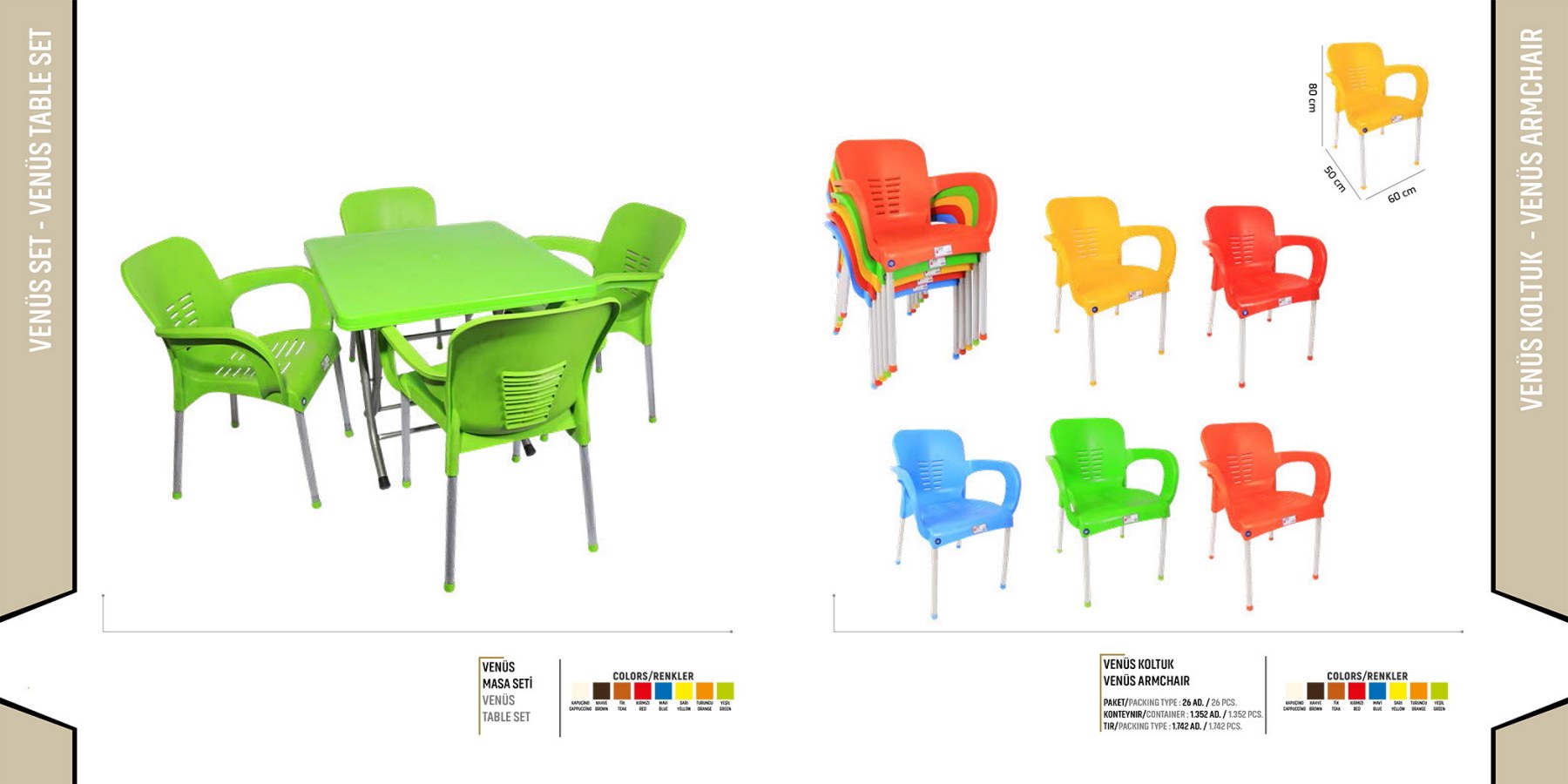 Venus colourful armchairs with metal legs and coordinating table arrangement