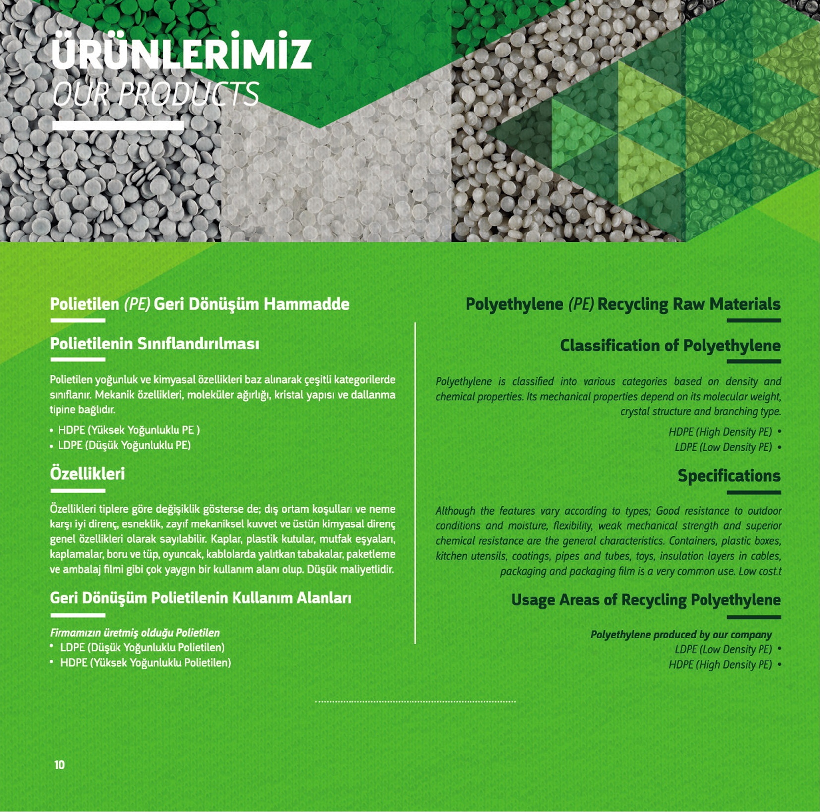 Polyethylene raw material range in the Marouf Plastik catalog
