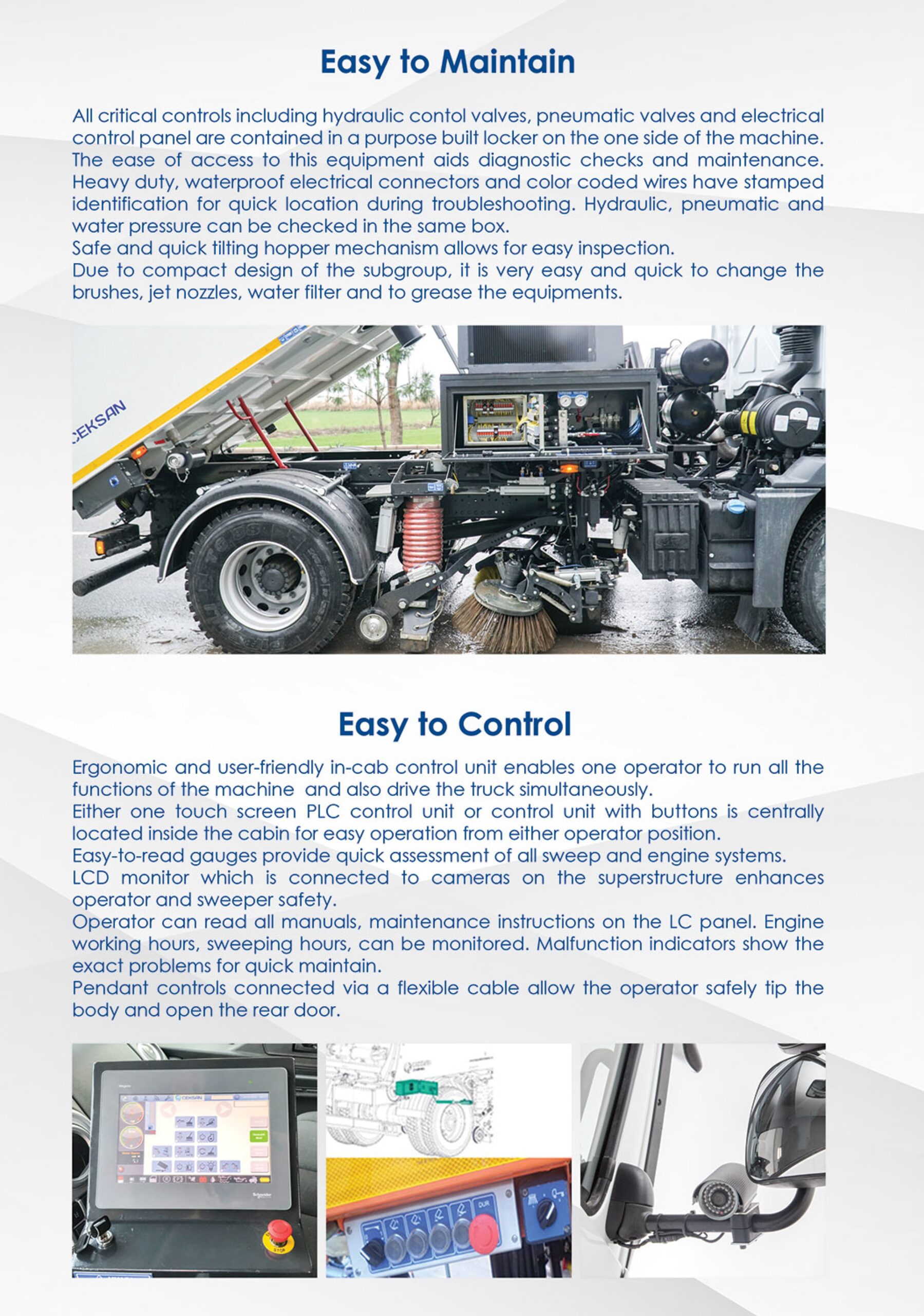 Road sweeper maintenance access and control-system references