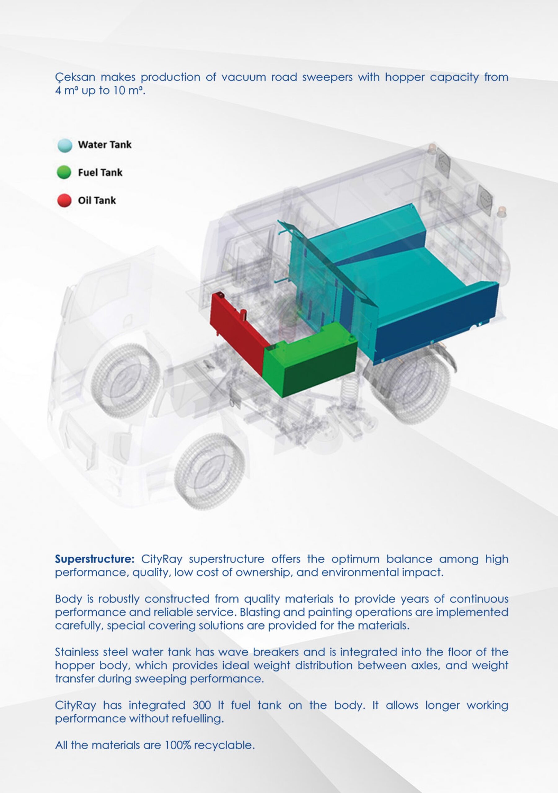 Road sweeper waste and water tank layout diagram