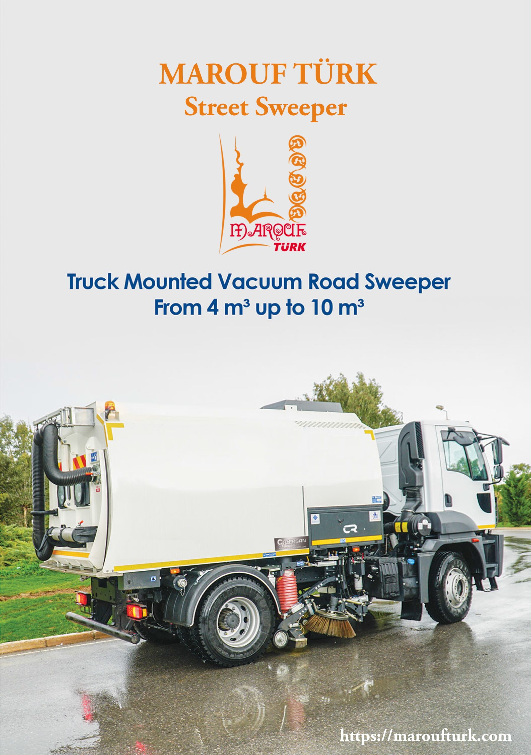 Truck-mounted vacuum road sweeper shown in the Marouf Türk catalog