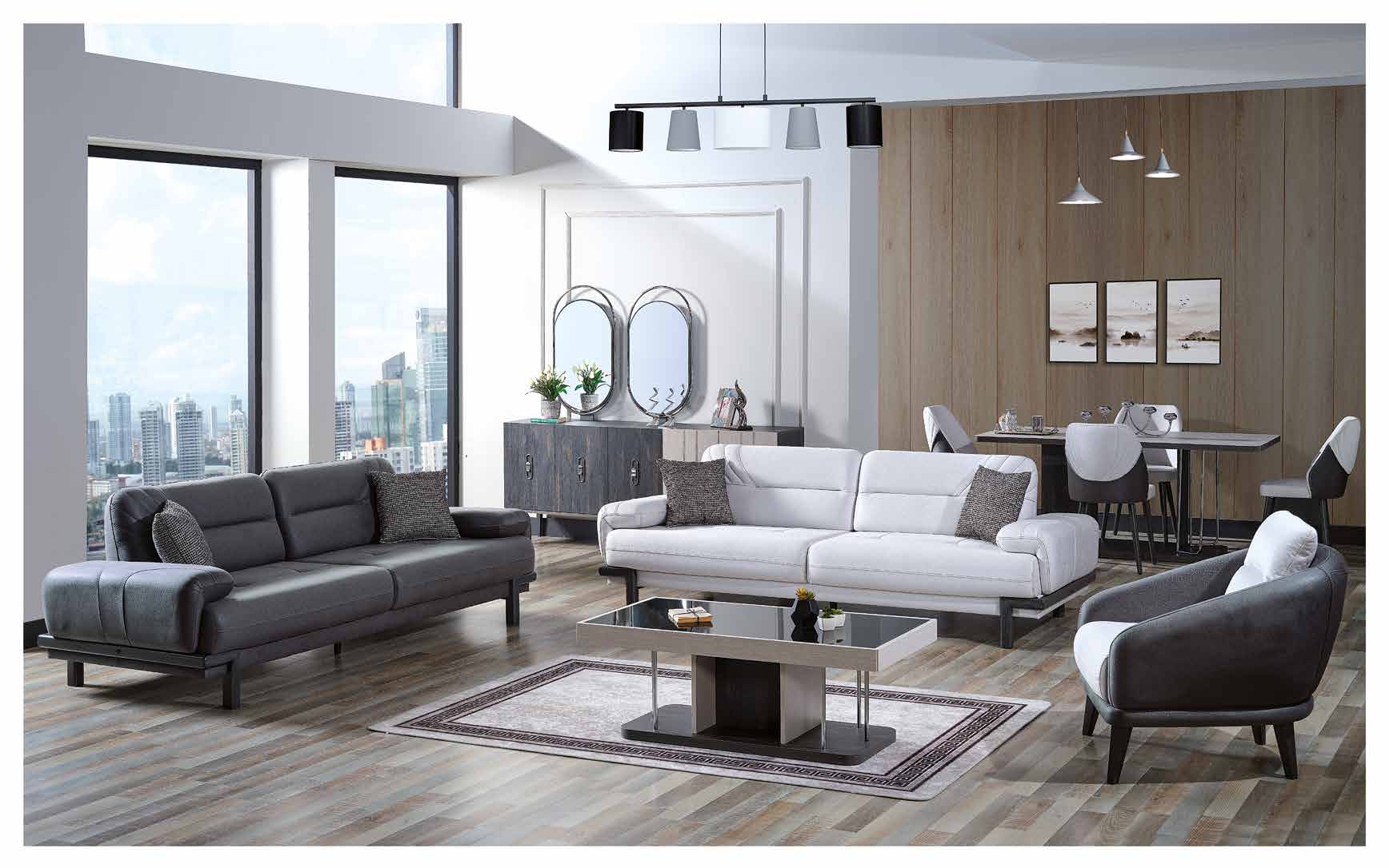 Nero E-106 modern sofa set in black and white upholstery