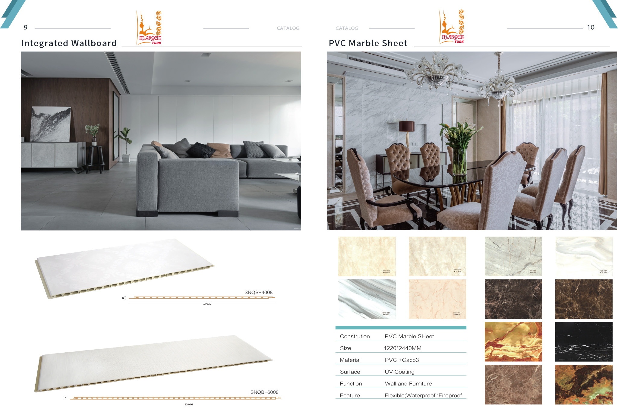 Integrated wallboard and PVC marble sheet references