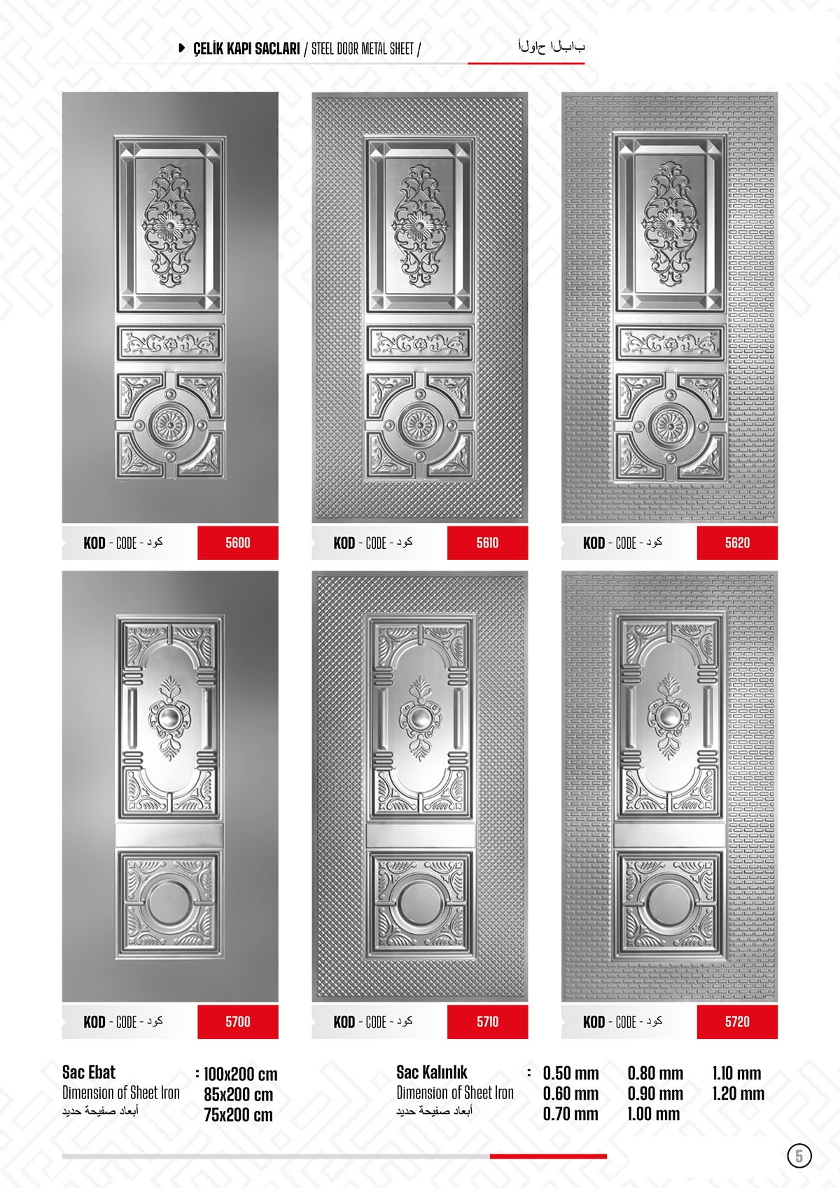 Classical embossed door-face designs and sheet dimension references