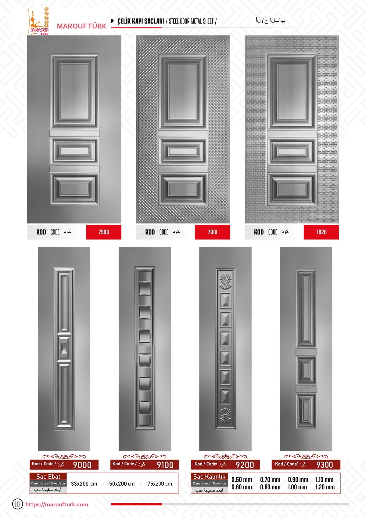Steel door face codes 7900 to 7920 and narrow inserts 9000 to 9300