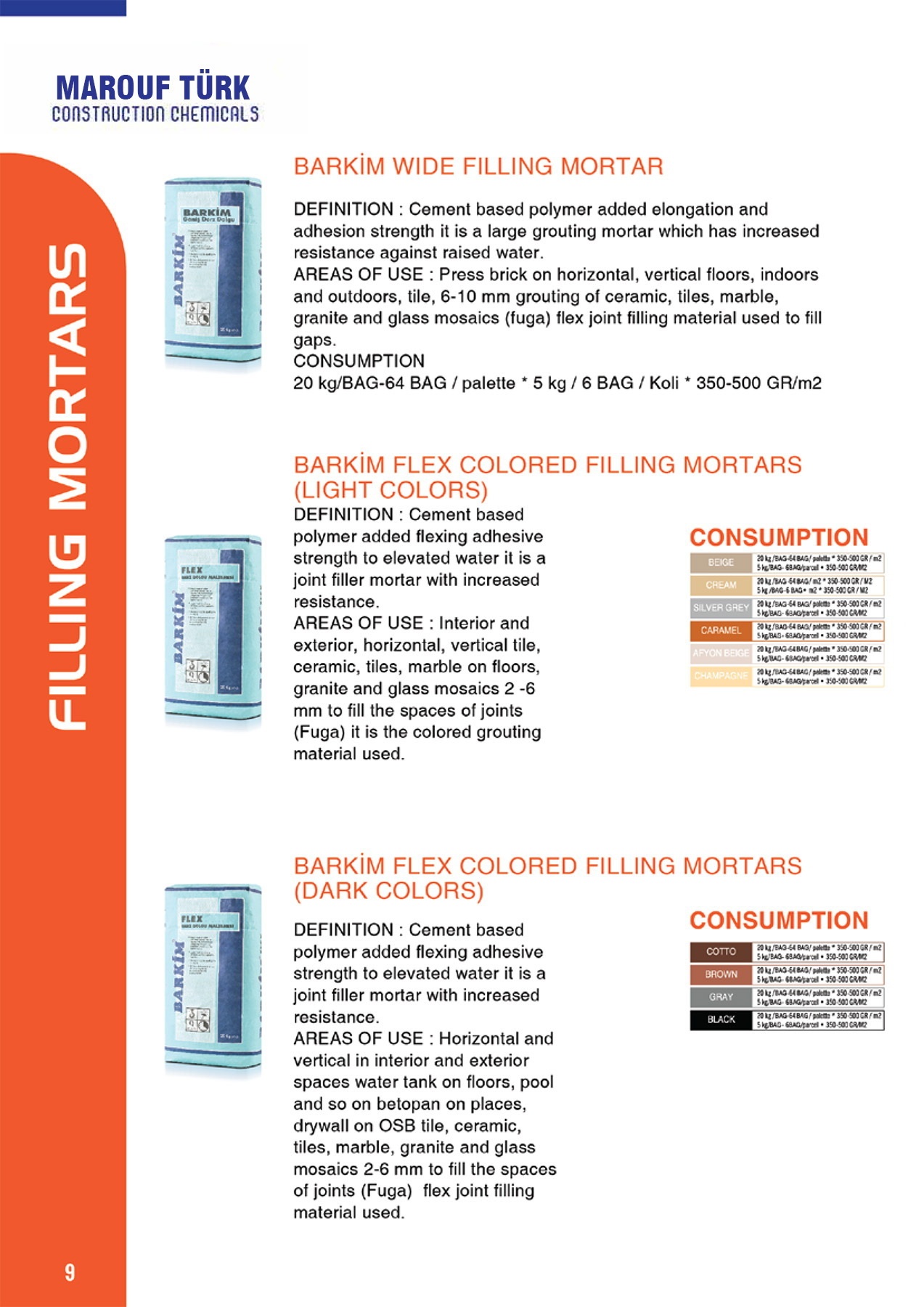 BARKIM coloured and wide-joint grout options with catalogue colour references