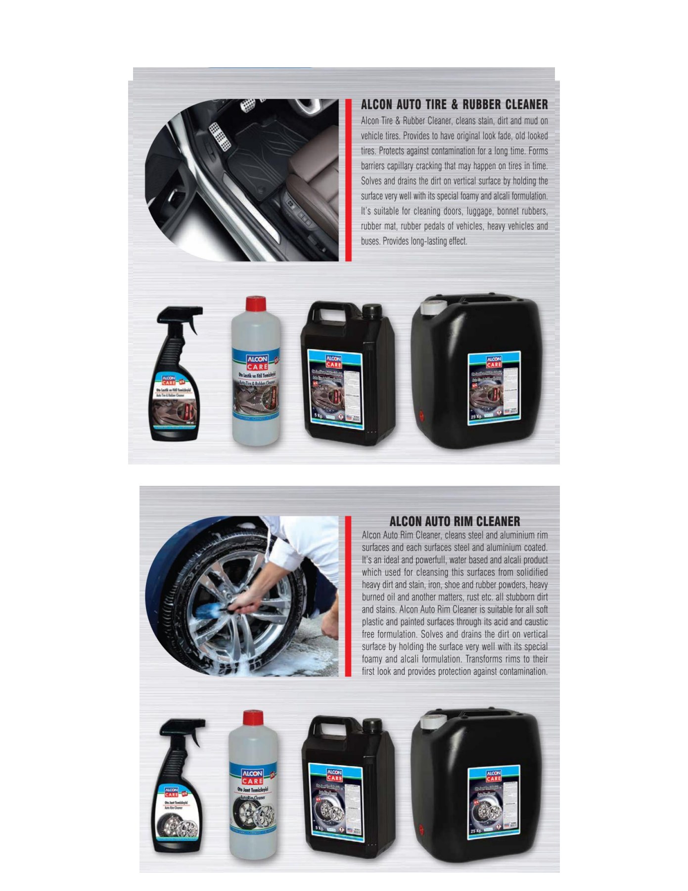 ALCON tyre and rubber cleaner and separate rim cleaner with packaging options