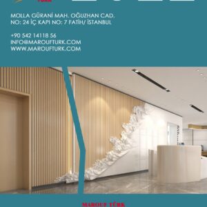 Marouf Türk WPC DECOR 2022 catalogue cover with an interior louver wall design