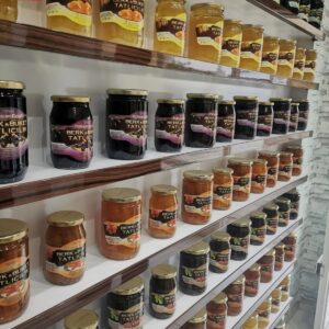 Shelves of Berk and Buket jam preserve jars from the Antakya catalogue