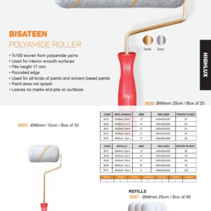 Bisateen polyamide paint roller with 17 mm pile, handled variants and refills
