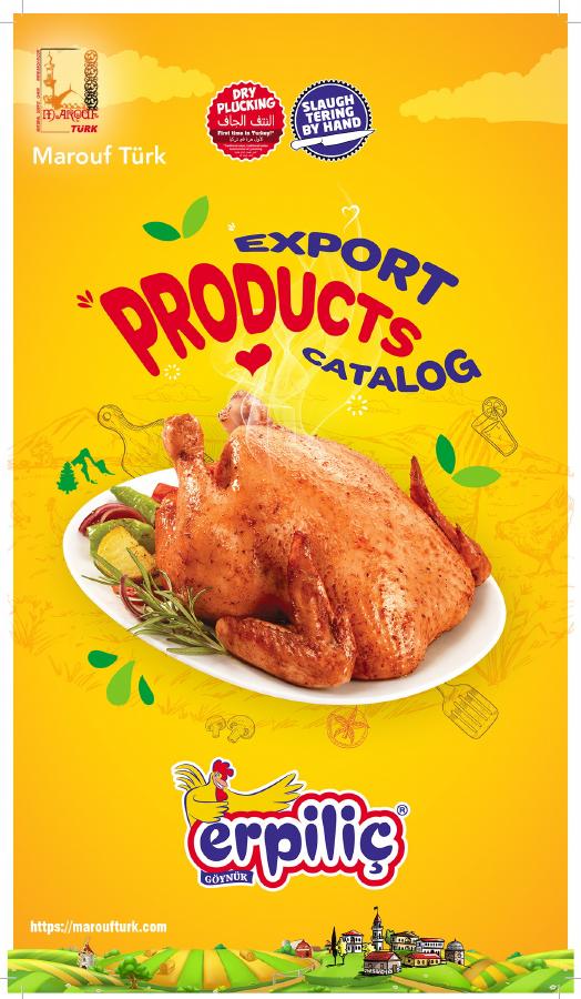 Erpiliç Turkish poultry export products catalogue cover with roasted whole chicken