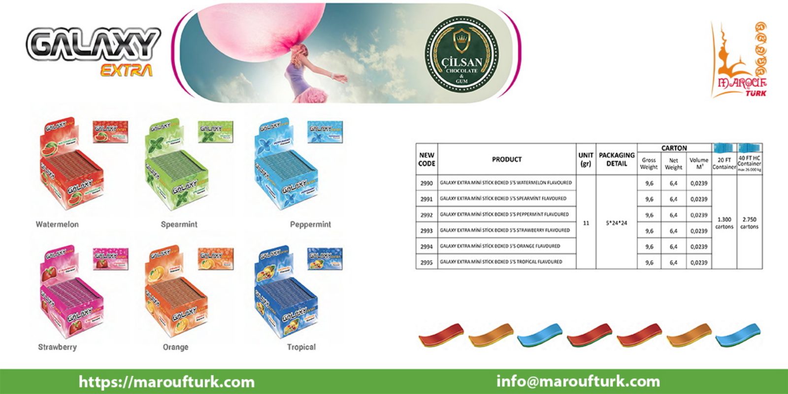Çilsan Galaxy boxed chewing gum flavours from the catalogue