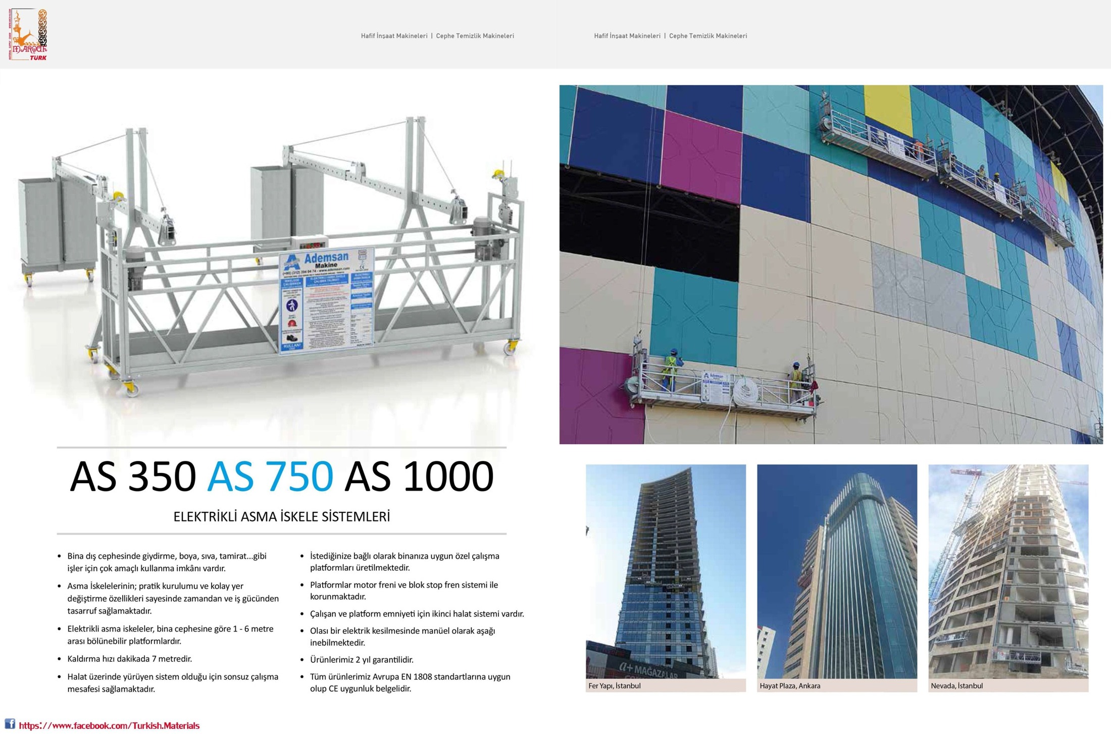 AS 350, AS 750 and AS 1000 electric suspended platform catalogue with façade project examples