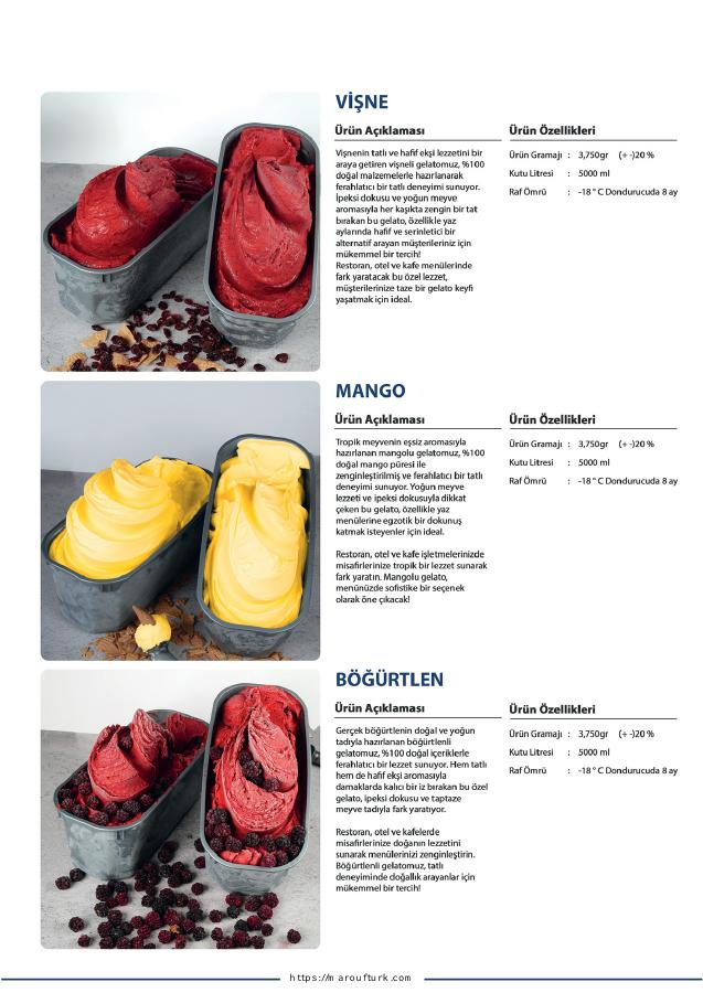 Marouf Gelato cherry, mango and blackberry catering tubs