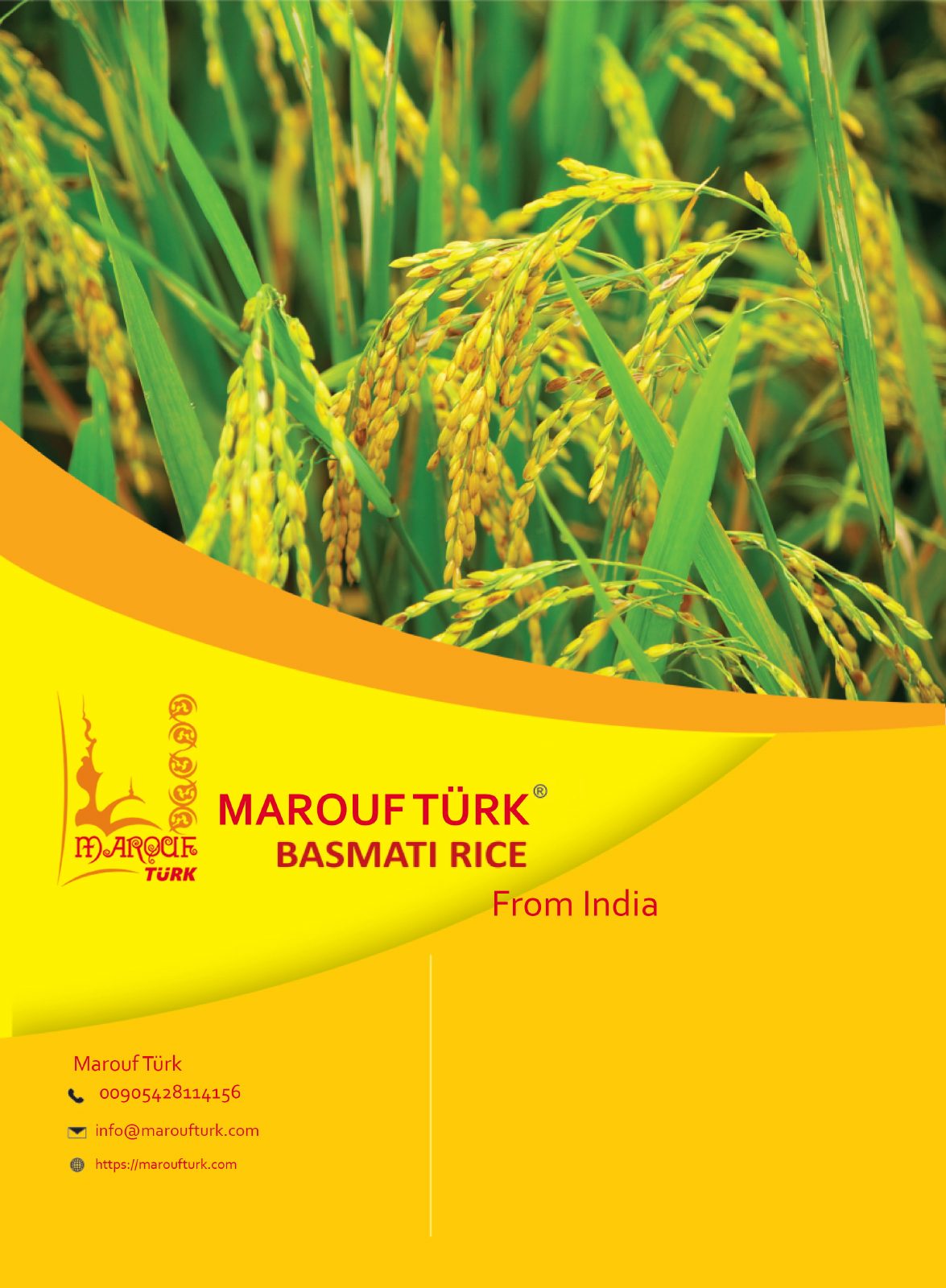 Indian basmati rice field on the Marouf Türk catalogue cover