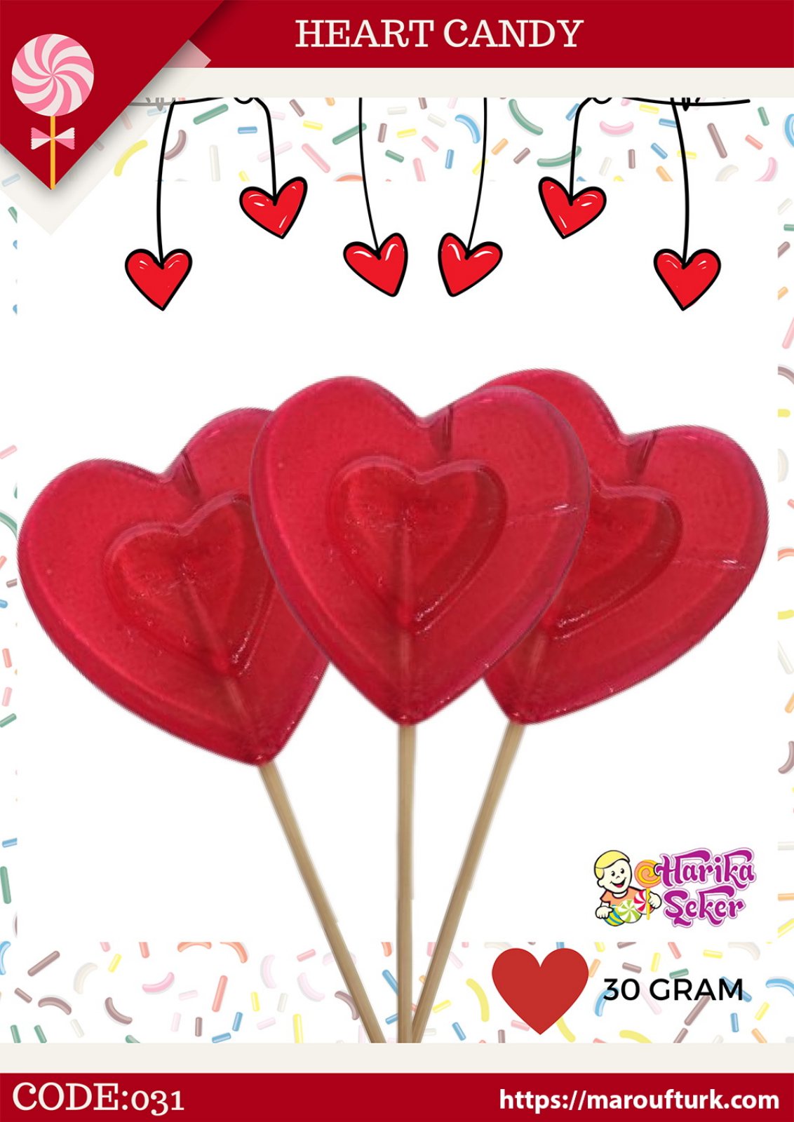 Red heart shaped candy lollipops from the Turkish catalogue