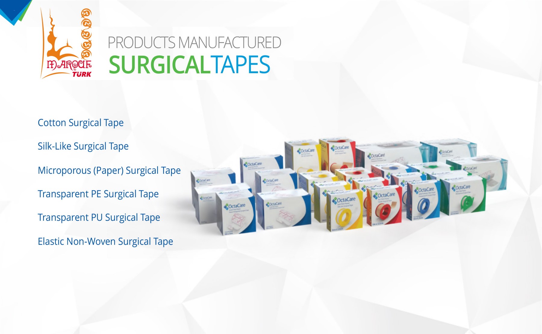 OCTAMED cotton, silk-like, paper, transparent and non-woven surgical tapes