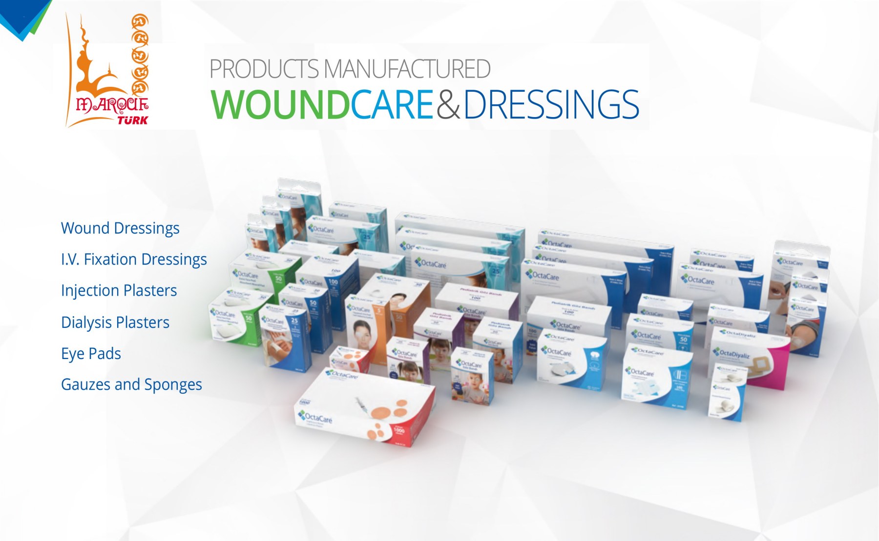 OCTAMED wound dressings, IV fixation dressings, eye pads and gauze products