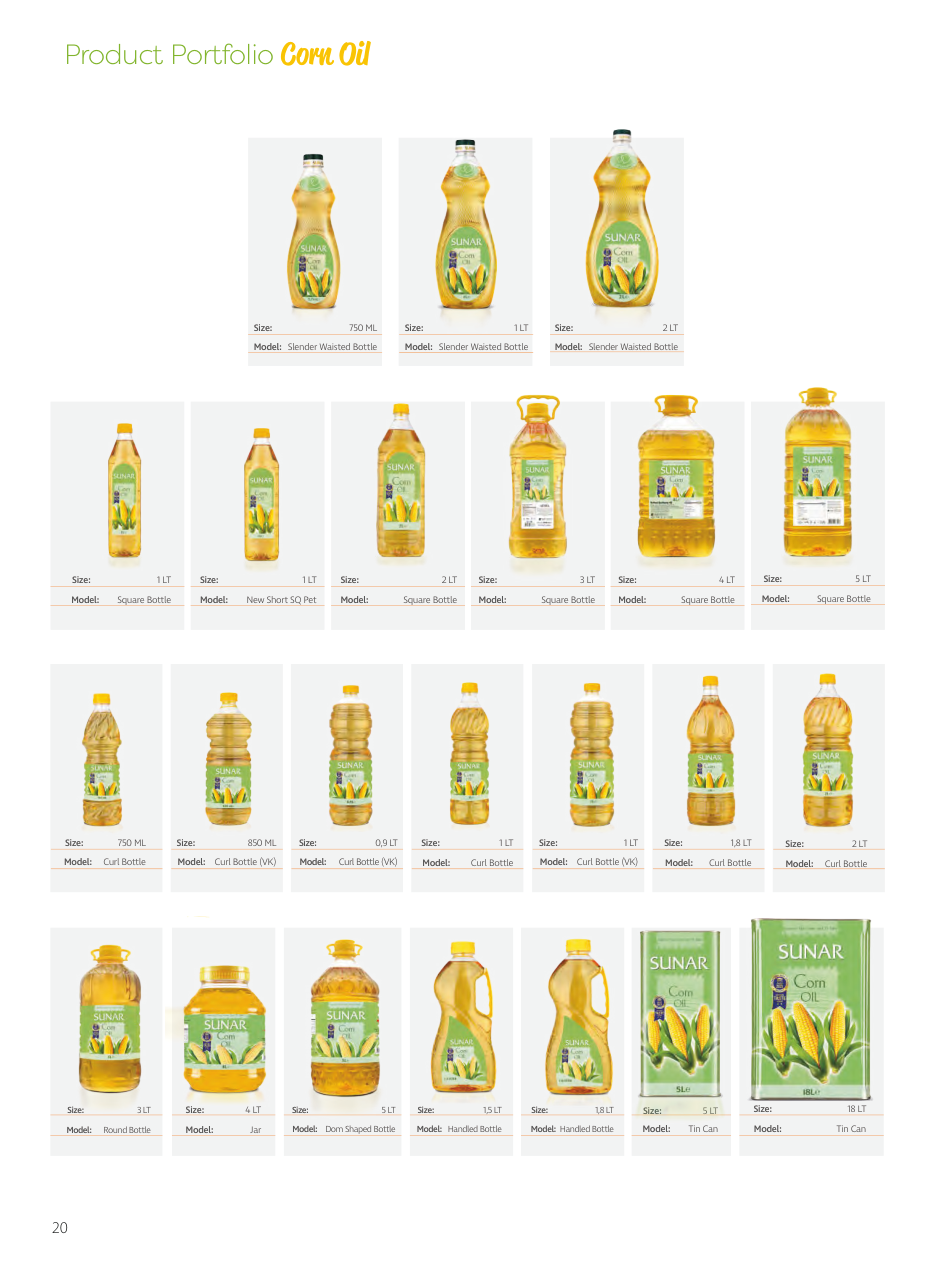 Corn oil products and packaging in the Elita catalogue