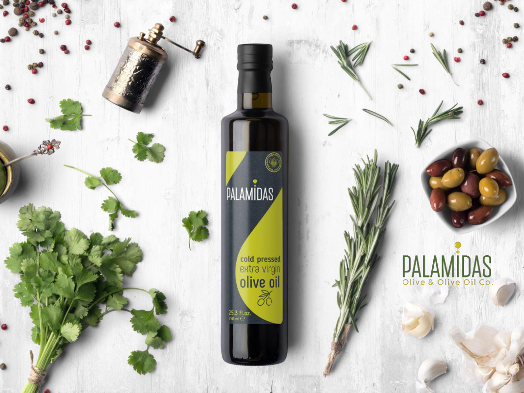 Palamidas olive oil bottle and olives from the Marouf Türk catalogue
