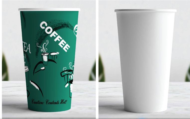 Printed green 12 oz paper cup and plain white paper cup from Marouf Türk catalogue