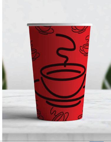 Red printed 7 oz paper cup with coffee design from Marouf Türk catalogue