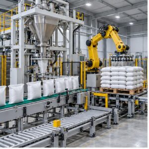 Automated bag filling and palletizing production line