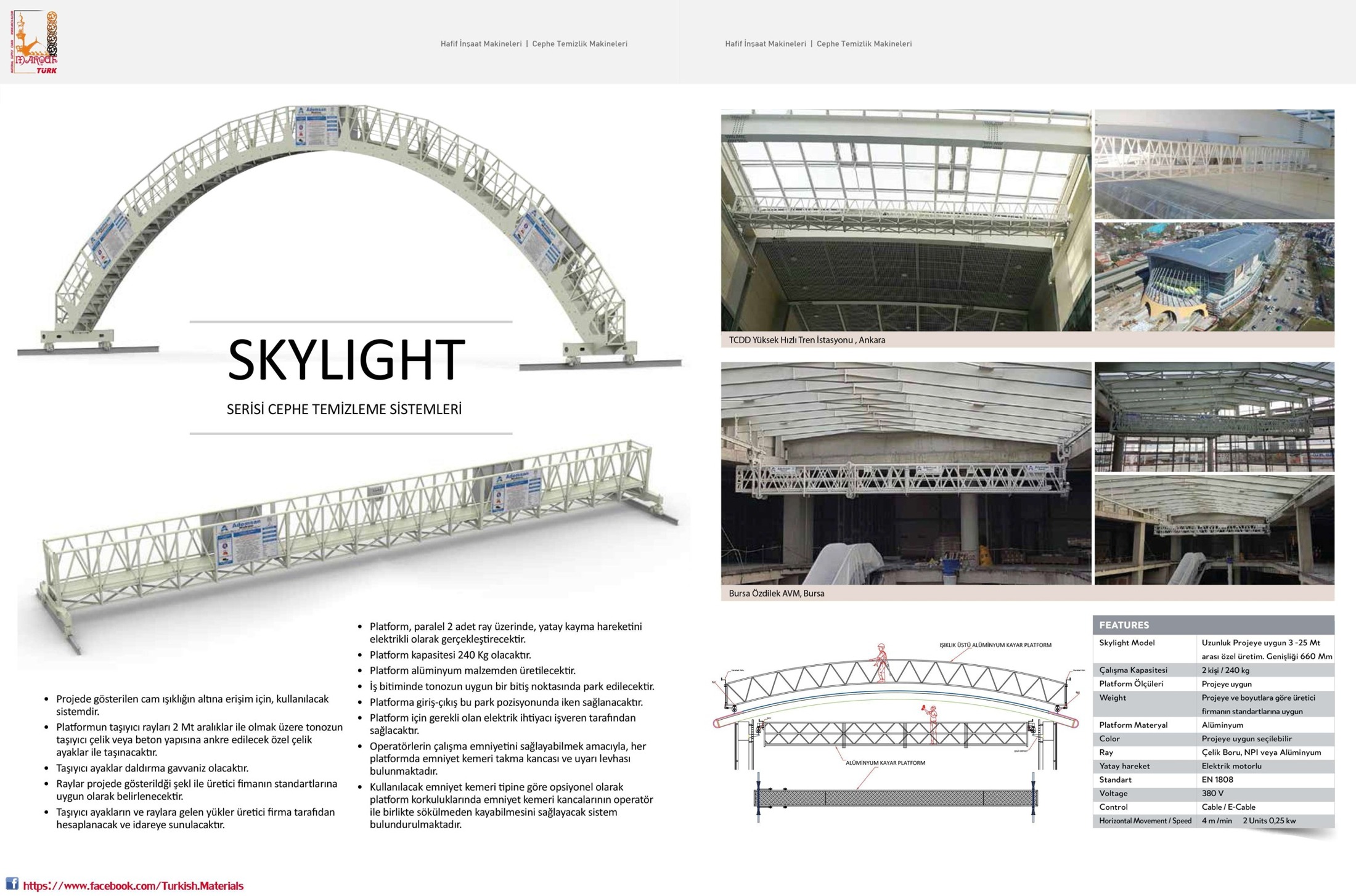SKYLIGHT curved and straight maintenance access bridges for glazed roof areas