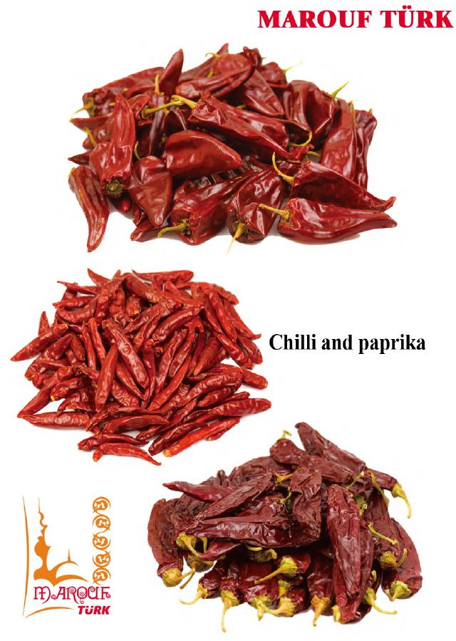 Dried chilli and paprika varieties in the Marouf Türk spices catalogue