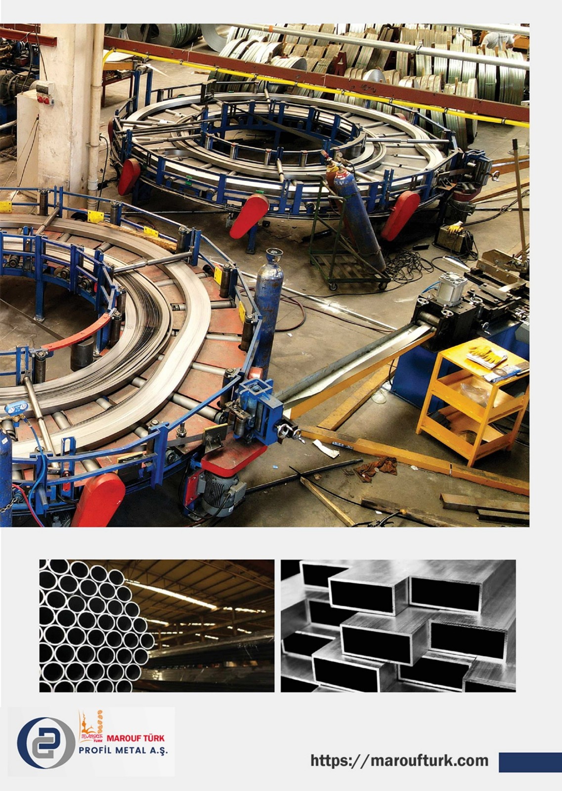 Steel tube production line with round and rectangular hollow sections